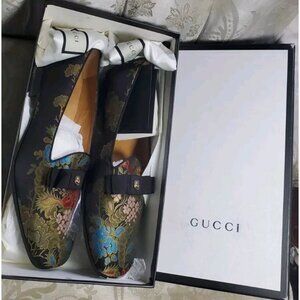 Gucci Vintage Floral Pattern Black Leather Shoes Sz 12 US / 11 UK